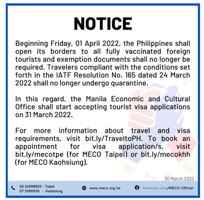 菲律賓簽證開放申請中